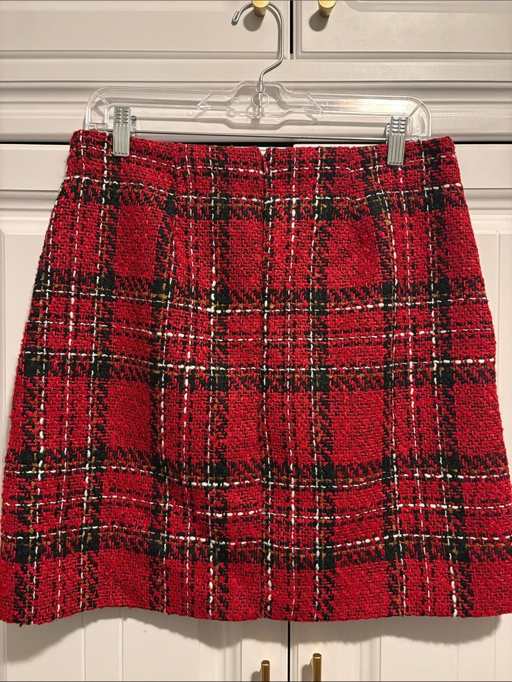 LOFT Red Plaid Bouclé A-Line Skirt w/ pockets - Picture 2 of 5